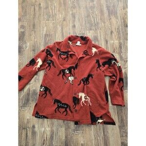 Vtg 90s Coldwater Creek Wild Horse Western Fleece Shirt Jacket Womens Size Large